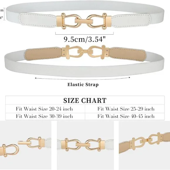 Women Skinny Elastic Belt for Dresses,Thin Retro Stretch Waist Belt with Golden